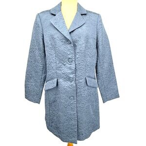 Rena Rowan Blazer Womens 12 Blue Jacquard Longline Tailored Career Floral Dressy